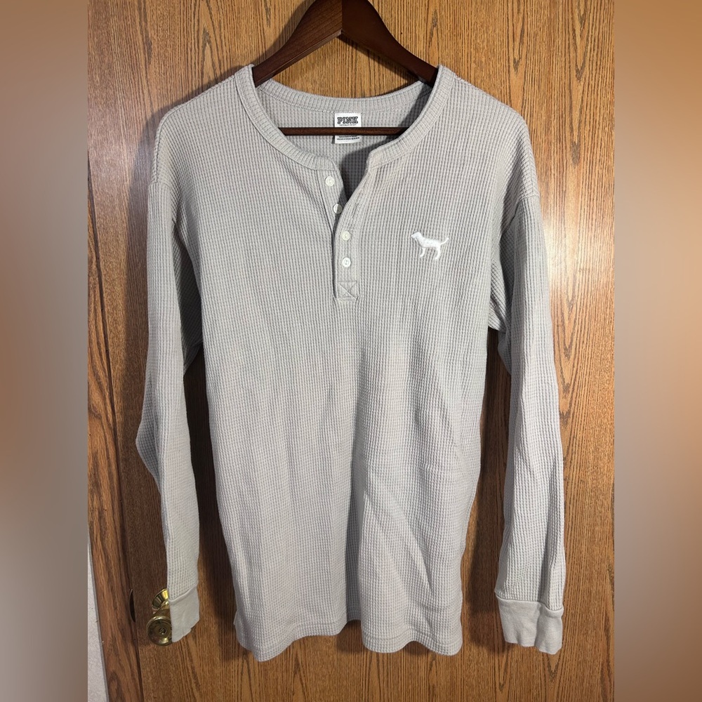PINK Waffle Knit Long Sleeve Thermal